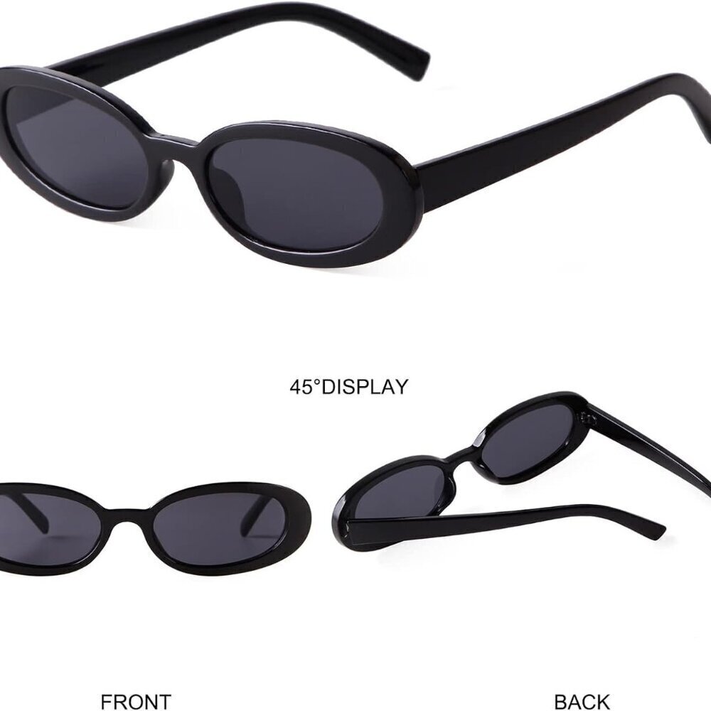 Retro Oval Sunglasses Women Vintage Narrow Small Tortoiseshell Black - Picture 5 of 7